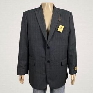 NEW Stacy Adams Gold Label Gray Plaid Suit Blazer Jacket Men's 44 44R Regular
